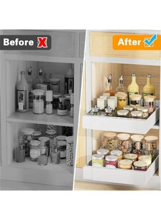 Beauenty Pull out Cabinet Organizer, 3 Slides Expandable Pull out Cabinet Organizer, Slide out Cabinet Organizer Drawers Storage for Kitchen Cabinets, Living Room, Home, Pots, Pantry (White-1) - Image 4