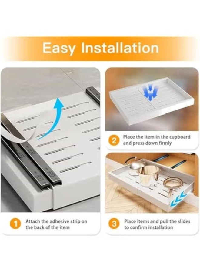 Beauenty Pull out Cabinet Organizer, 3 Slides Expandable Pull out Cabinet Organizer, Slide out Cabinet Organizer Drawers Storage for Kitchen Cabinets, Living Room, Home, Pots, Pantry (White-1) - Image 5