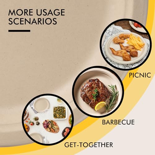 RACETOP Compostable Paper Plates 10 Inch [150 Pack], Disposable Biodegradable Heavy Duty Paper Plates, Made of Natural Sugarcane Fibers, Unbleached Brown, Round - Image 3