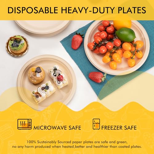 RACETOP Compostable Paper Plates 10 Inch [150 Pack], Disposable Biodegradable Heavy Duty Paper Plates, Made of Natural Sugarcane Fibers, Unbleached Brown, Round - Image 5