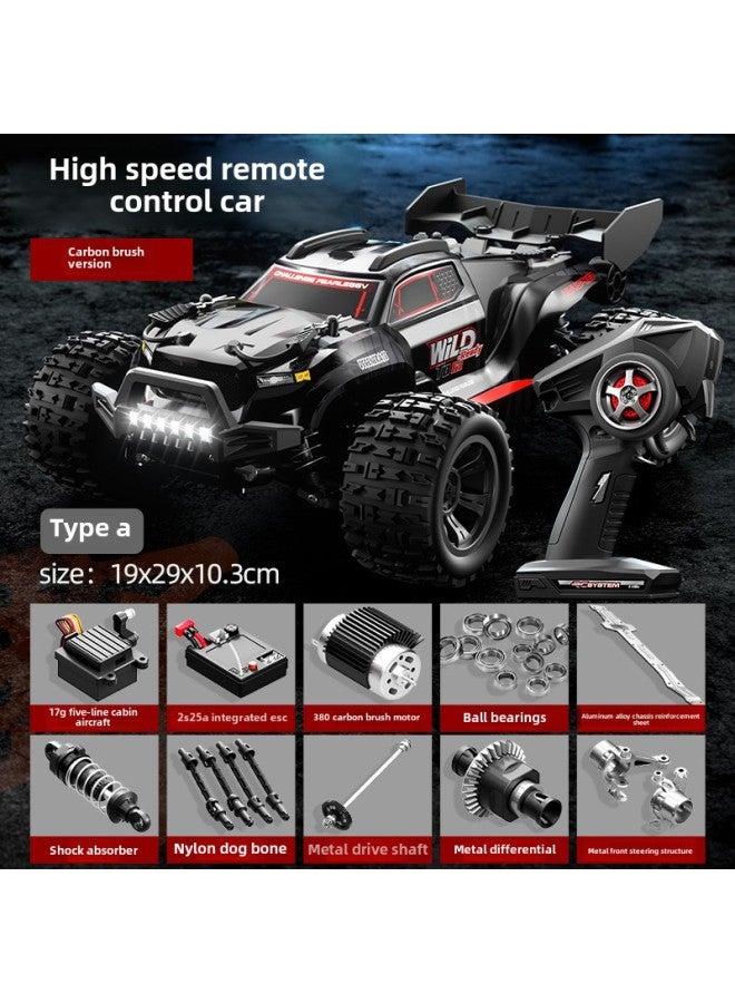 Loquat Simulation 1:18 Four-wheel Drive High-speed Carbon Brush Big Foot Off-road Vehicle Highlight LED Lights Remote Control Car Toy-Color:Type A-black - Image 1