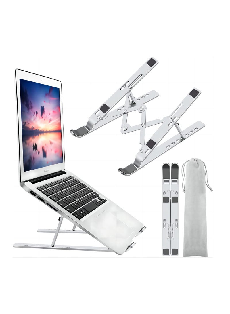 Excefore Silver Laptop Stand, Laptop Holder Riser Computer Stand, Adjustable Aluminum Foldable Portable Notebook Stand, Compatible with MacBook Air Pro, HP, Lenovo, Dell, More 10-15.6” Laptops and Tablets  - Image 1