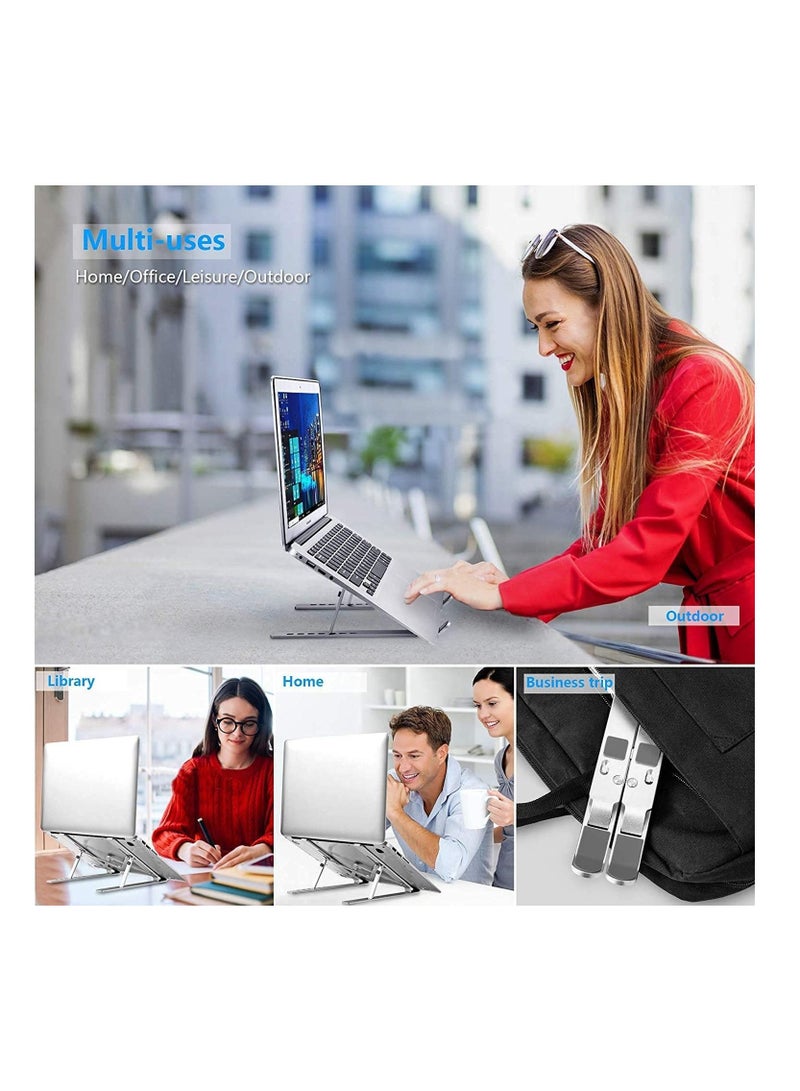 Excefore Silver Laptop Stand, Laptop Holder Riser Computer Stand, Adjustable Aluminum Foldable Portable Notebook Stand, Compatible with MacBook Air Pro, HP, Lenovo, Dell, More 10-15.6” Laptops and Tablets  - Image 3