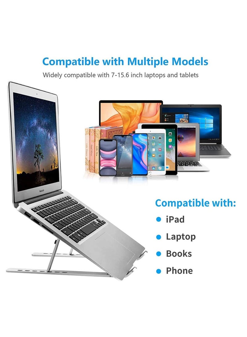 Excefore Silver Laptop Stand, Laptop Holder Riser Computer Stand, Adjustable Aluminum Foldable Portable Notebook Stand, Compatible with MacBook Air Pro, HP, Lenovo, Dell, More 10-15.6” Laptops and Tablets  - Image 5
