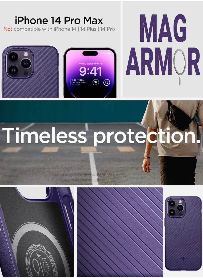 Spigen Mag Armor MagFit iPhone 14 Pro Max Case Cover with Magsafe - Deep Purple  - Image 2