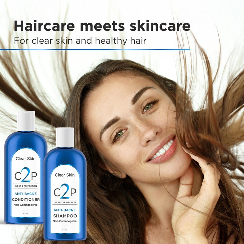 C2P Non-Comedogenic & Sulfate-Free Shampoo & Conditioner Set by Clear 2 Perfection, Ideal for Acne-Prone Skin & Bacne, Esthetician Developed, Fights Breakouts & Promotes Healthy Hair - Image 2