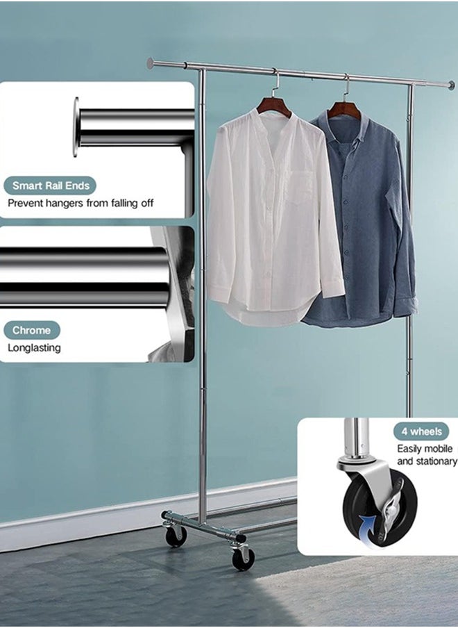 Garlo - Clothes Rack on Wheels, Heavy Duty Garment Rack with Extendable Hanging Rail, Holds up to 100kg, Collapsible Clothing Rack - Image 1