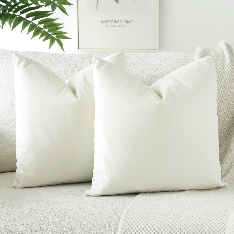 حزمة OTOSTAR من 2 غطاء وسادة مزخرف من المخمل الناعم 18 × 18 بوصة مربع صلب غطاء وسادة للكنبة ديكور منزلي لوسائد الأريكة غرفة النوم غرفة المعيشة كريمي أبيض