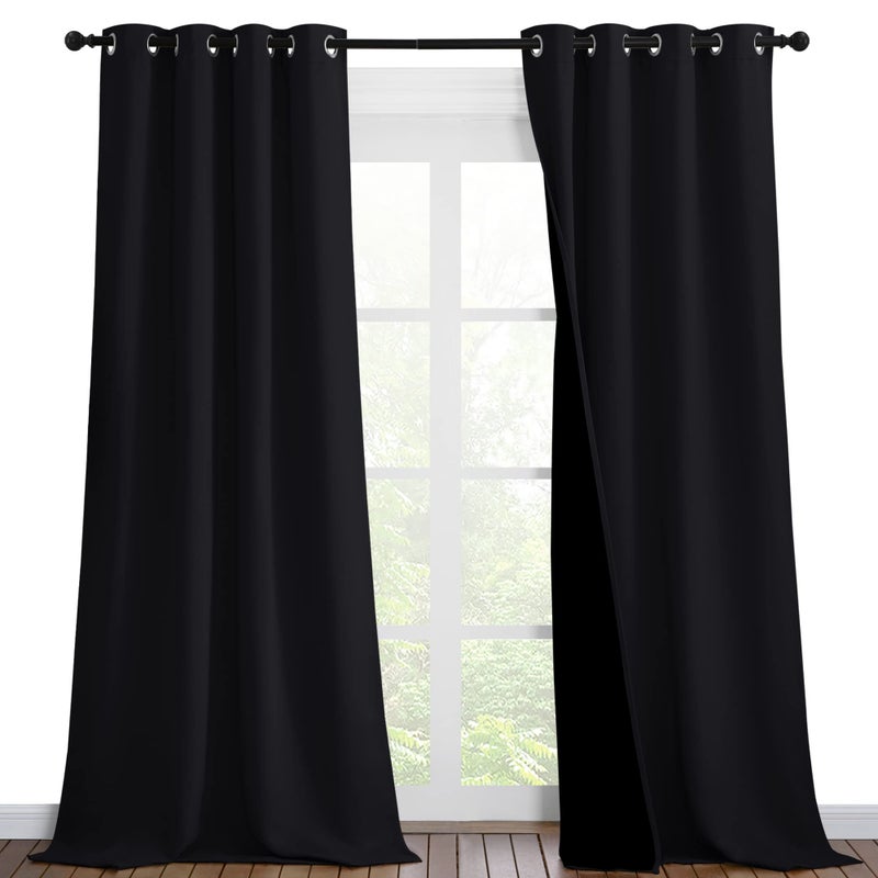 NICETOWN Extra Long Truly Blackout Drapes for Hall and Villa  46-inch Width Each Panel  96-inch Length  Black  2 Pieces  100% Blackout Window Curtain Panels with Black Lined for Night Shift Worker - Image 1