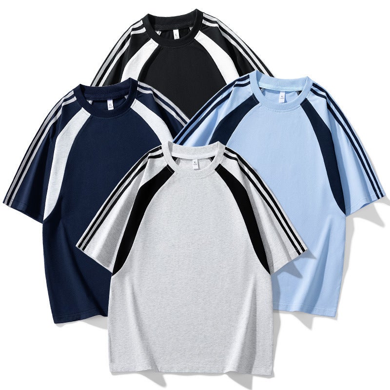 2025 Arrival Striped Short-Sleeved T-Shirt For Men And Women American Style Heavy Top Loose Ins Fashionable Half-Sleeved Top - Image 3