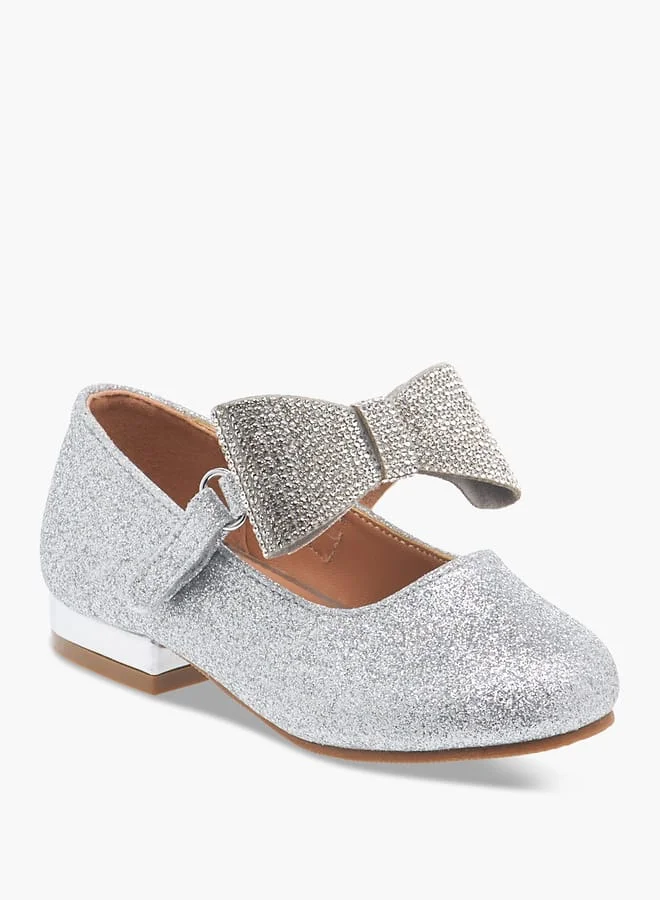 Flora Bella By Shoexpress Girls Floral Bella Bow Embellished Ballerina Shoes with Hook and Loop Closure