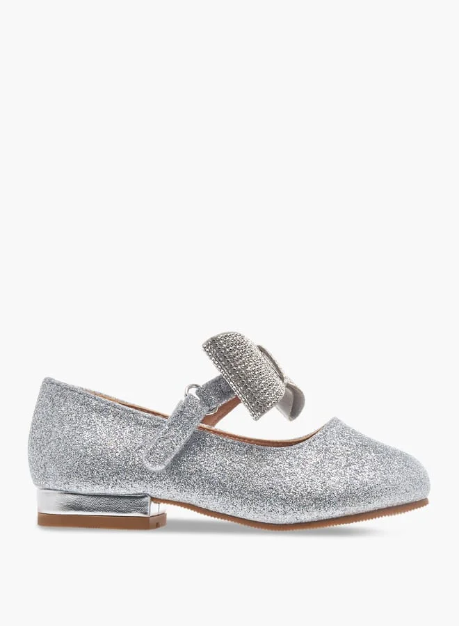 Flora Bella By Shoexpress Girls Floral Bella Bow Embellished Ballerina Shoes with Hook and Loop Closure