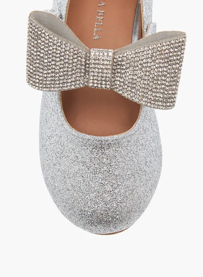 Flora Bella By Shoexpress Girls Floral Bella Bow Embellished Ballerina Shoes with Hook and Loop Closure