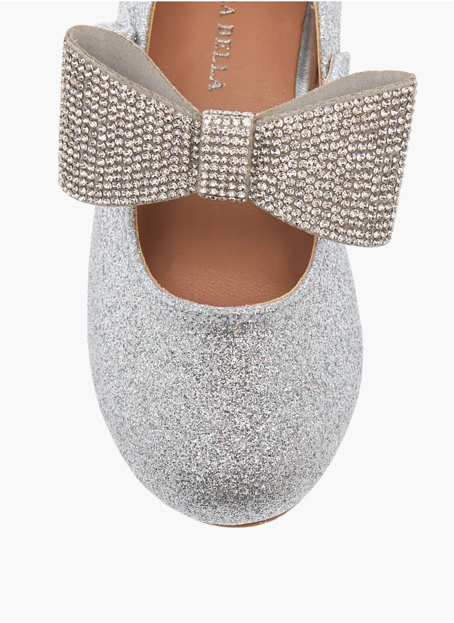 Flora Bella By Shoexpress Girls Floral Bella Bow Embellished Ballerina Shoes with Hook and Loop Closure Ramadan Collection  - Image 4