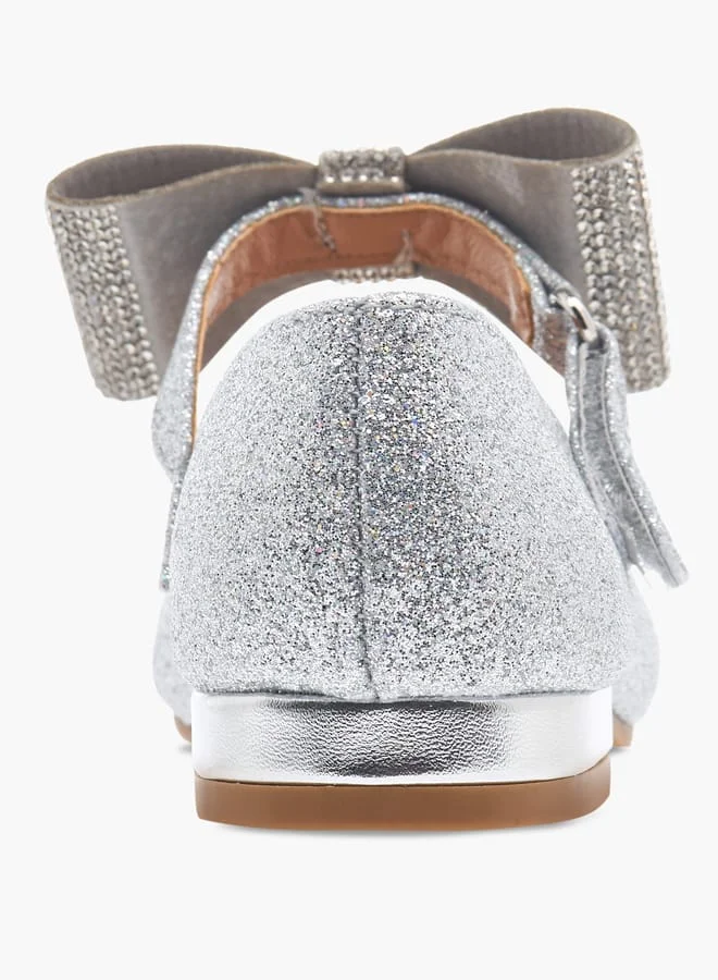 Flora Bella By Shoexpress Girls Floral Bella Bow Embellished Ballerina Shoes with Hook and Loop Closure