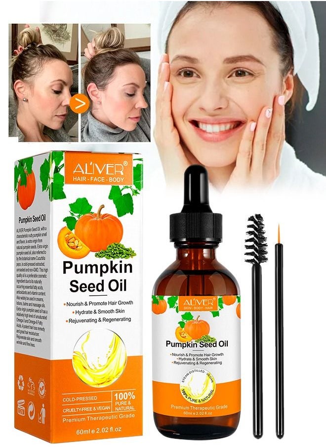 ALIVER - 60ml Pumpkin Seed Oil for Skin and Hair Growth Organic 100% Pure RAW Cold Pressed Pumpkin Seed Oil for Anti Aging Wrinkle Massage Oil Hair and Scalp Care Vitamin E Oil for Skin and Hair - Image 1