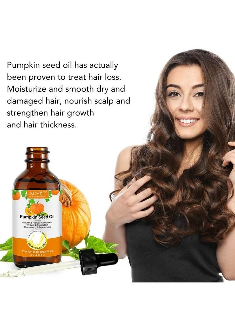 ALIVER - 60ml Pumpkin Seed Oil for Skin and Hair Growth Organic 100% Pure RAW Cold Pressed Pumpkin Seed Oil for Anti Aging Wrinkle Massage Oil Hair and Scalp Care Vitamin E Oil for Skin and Hair - Image 1