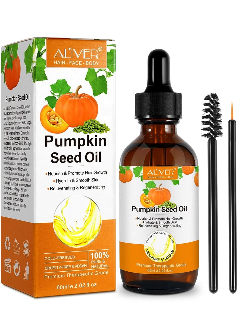 ALIVER - 60ml Pumpkin Seed Oil for Skin and Hair Growth Organic 100% Pure RAW Cold Pressed Pumpkin Seed Oil for Anti Aging Wrinkle Massage Oil Hair and Scalp Care Vitamin E Oil for Skin and Hair - Image 1