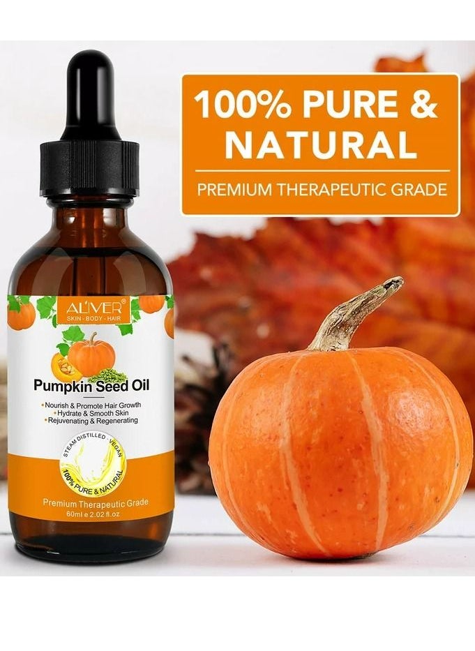 ALIVER - 60ml Pumpkin Seed Oil for Skin and Hair Growth Organic 100% Pure RAW Cold Pressed Pumpkin Seed Oil for Anti Aging Wrinkle Massage Oil Hair and Scalp Care Vitamin E Oil for Skin and Hair - Image 1