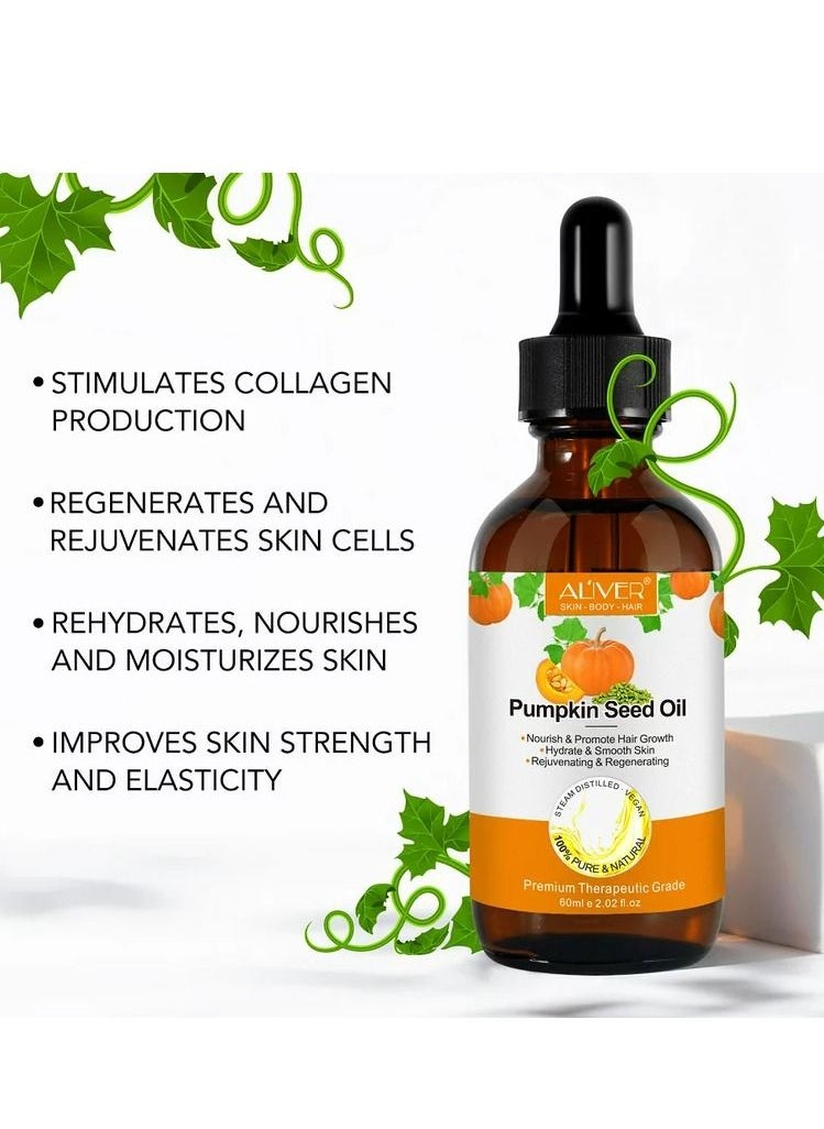 ALIVER - 60ml Pumpkin Seed Oil for Skin and Hair Growth Organic 100% Pure RAW Cold Pressed Pumpkin Seed Oil for Anti Aging Wrinkle Massage Oil Hair and Scalp Care Vitamin E Oil for Skin and Hair - Image 1