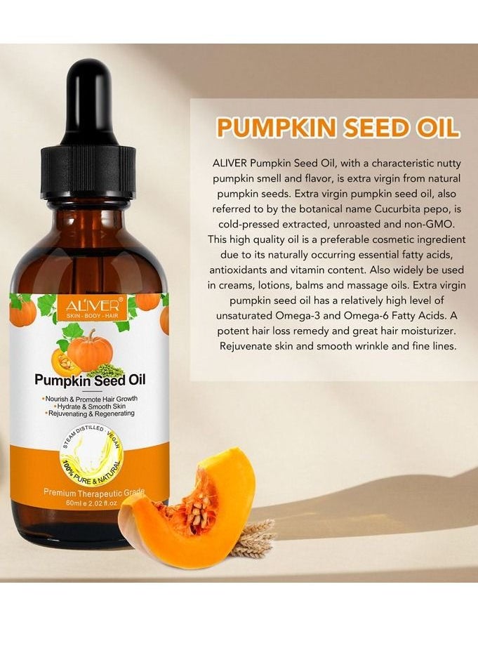 ALIVER - 60ml Pumpkin Seed Oil for Skin and Hair Growth Organic 100% Pure RAW Cold Pressed Pumpkin Seed Oil for Anti Aging Wrinkle Massage Oil Hair and Scalp Care Vitamin E Oil for Skin and Hair - Image 1