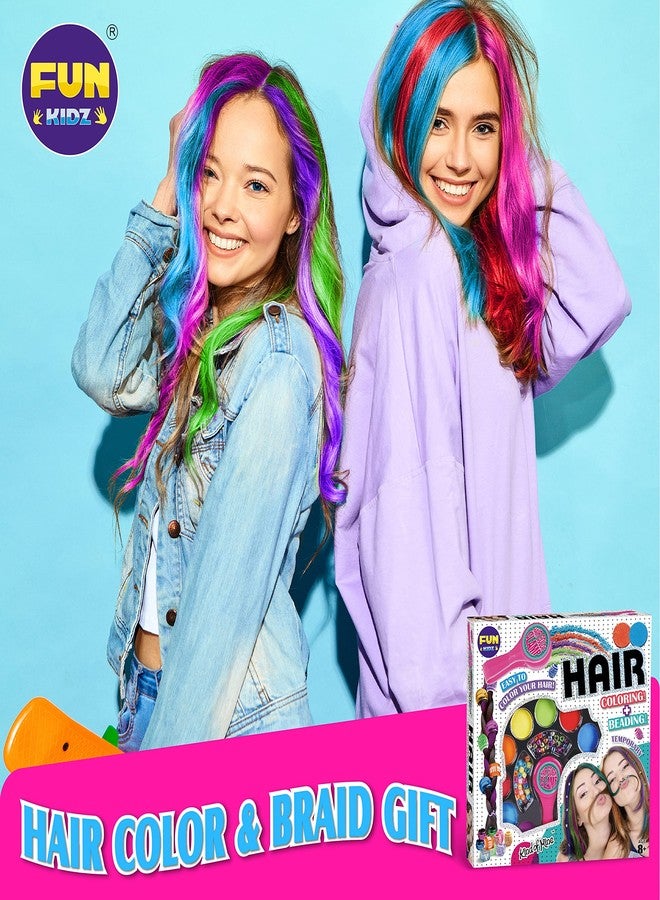 فان كادز مجموعة تضفير الشعر للبنات من 8 إلى 12 سنة، مشبك تلوين شعر مؤقت محمول باليد من FunKidz مع طباشير للشعر للأطفال، مجموعة مكياج شعر قابلة للغسل - Image 4