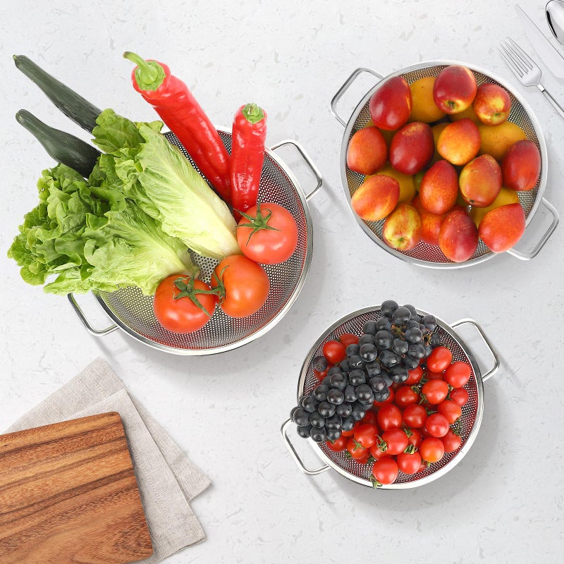 Kteniy Colander for Kitchen, 3QT, Stainless Steel Colander Strainer with Handle for Fruits Vegetables Cooking Food, Dishwasher Safe - Image 5