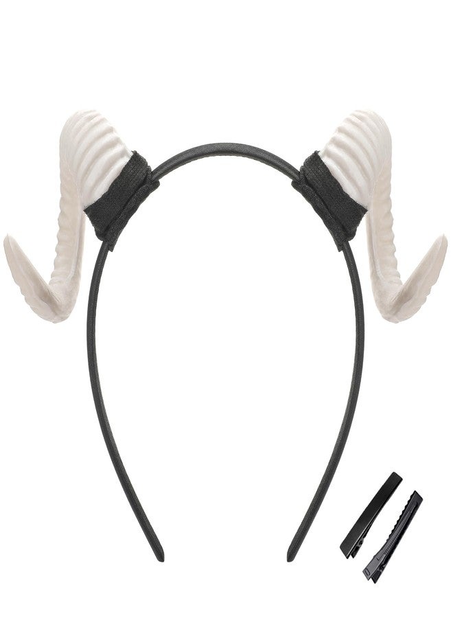 MOSTORY Sheep Horns Headband White - Devil Horn Headband Goat Horns Hairband for Men Women Renaissance Renfaire Accessory Halloween Outfit Cosplay - Image 1