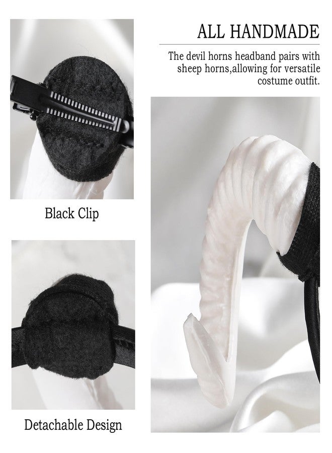 MOSTORY Sheep Horns Headband White - Devil Horn Headband Goat Horns Hairband for Men Women Renaissance Renfaire Accessory Halloween Outfit Cosplay - Image 5