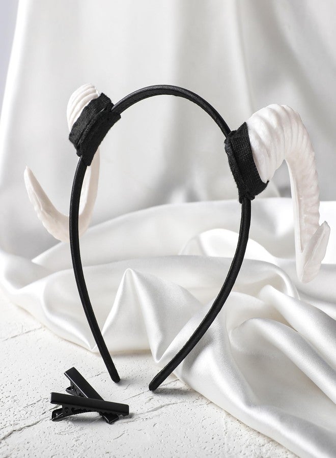 MOSTORY Sheep Horns Headband White - Devil Horn Headband Goat Horns Hairband for Men Women Renaissance Renfaire Accessory Halloween Outfit Cosplay - Image 4