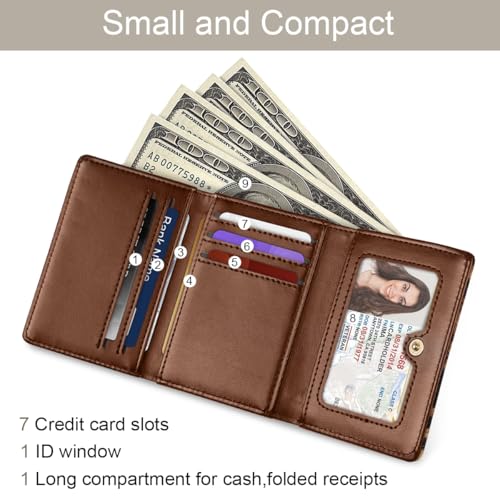 Simikol Trifold Womens Wallet Small Slim RFID Blocking Card Wallet Cute Credit Card Holder Leather Mini Purse with Cash Pocket 7 Card Slots ID Window, Leopard - Image 2
