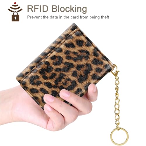 Simikol Trifold Womens Wallet Small Slim RFID Blocking Card Wallet Cute Credit Card Holder Leather Mini Purse with Cash Pocket 7 Card Slots ID Window, Leopard - Image 3