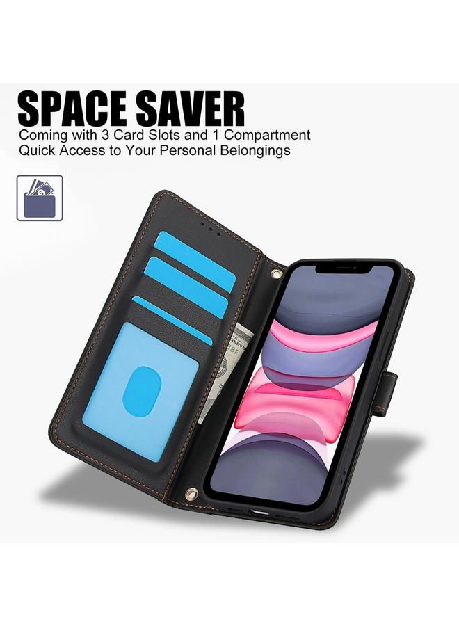 زبون جراب لهاتف iPhone 12 / 12 Pro مصنوع من الجلد بلون نقي وفتحات للبطاقات مع حبل مزدوج - Image 2