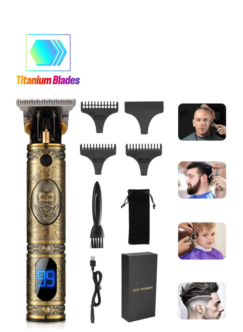 ELTRAZONE Upgraded Hair Trimmer Beard Clippers for Men Professional USB Electric Hair Clippers for Hair Cutting T Blade Gold Trimmers Pro Li Cordless Outliner Zero Gaped Rechargeable Retro Trimmer LED Display - Image 1