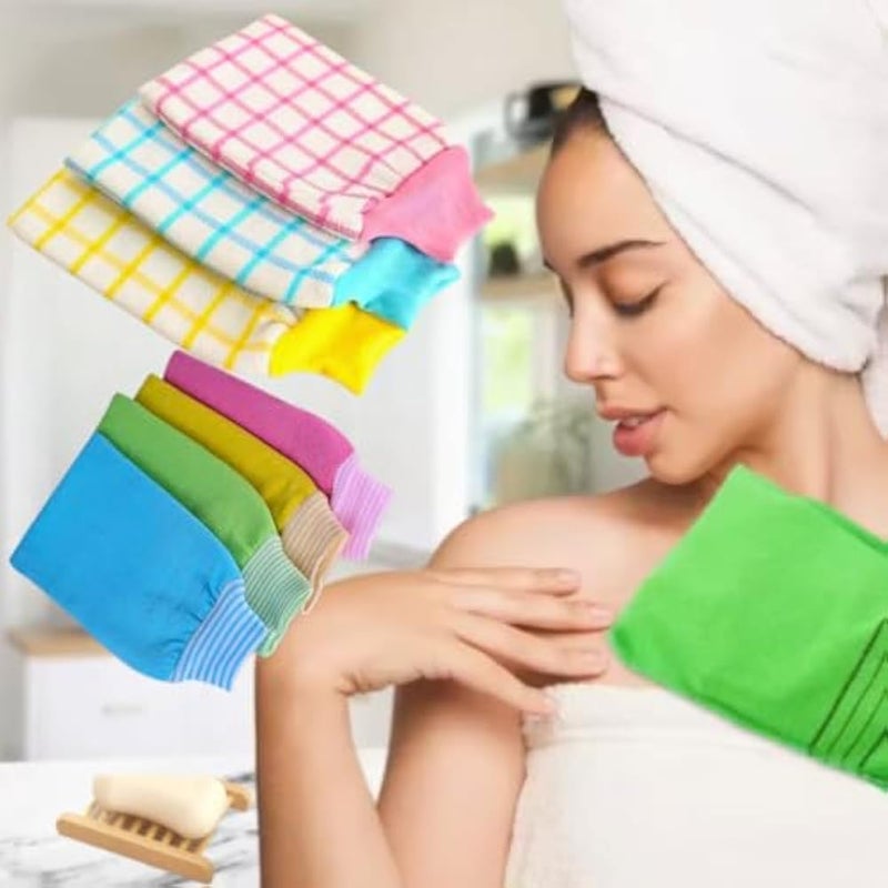 Set of 2 Natural Korean Exfoliating Gloves, Bath Body Scrubber Gloves, Dead Skin Remover, Deep Cleaning, Use with Soap, Body Scrubs, or Shower Gel Random Colors - Image 1