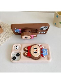 Arabest Cute Cartoon Phone 16 Case Kawaii Invisible Bracket Case TPU Silica Gel Scratch Resistant Shockproof (16,Pink)  - Image 3