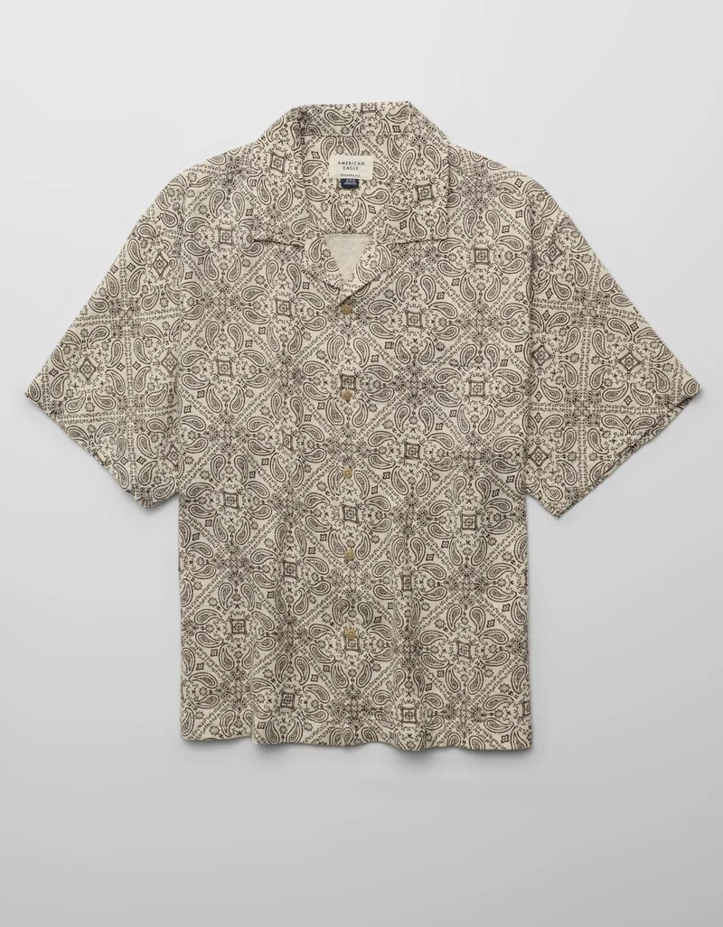 American Eagle AE Relaxed Fit Short-Sleeve Camp Collar Shirt
