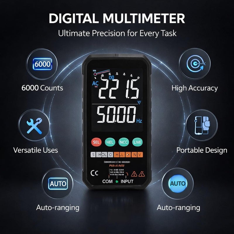 Digital Multimeter Portable Electrical Voltmeter Tester with HD Screen, Automatic Identification, Dual Modes - Intelligent Anti Burn, NCV Detection, Ideal for AC DC Voltage Testi - Image 4