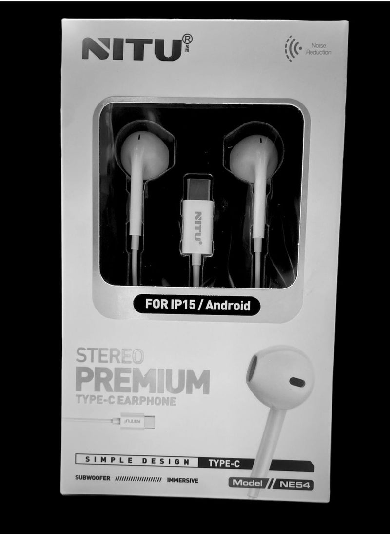 Nitu - NITU Earpods with USB C Wired Earbuds with Microphone & Volume Control, In-ear Headphones WHITE - Image 1