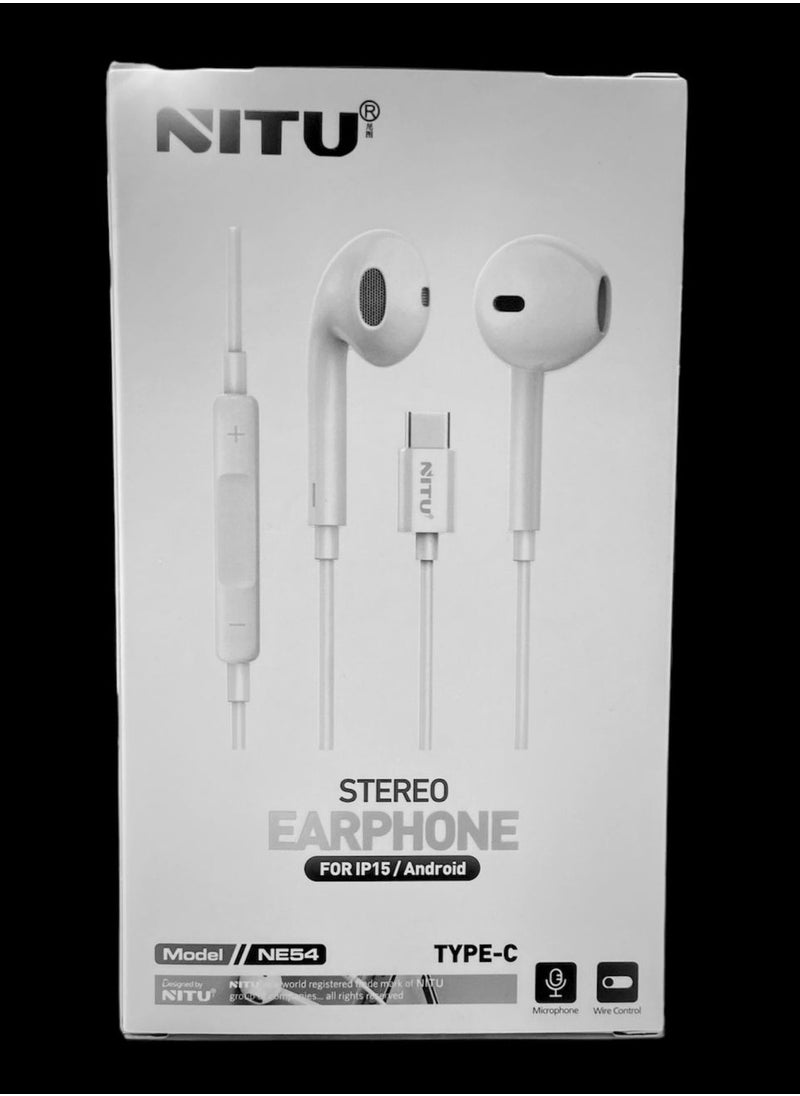Nitu - NITU Earpods with USB C Wired Earbuds with Microphone & Volume Control, In-ear Headphones WHITE - Image 1