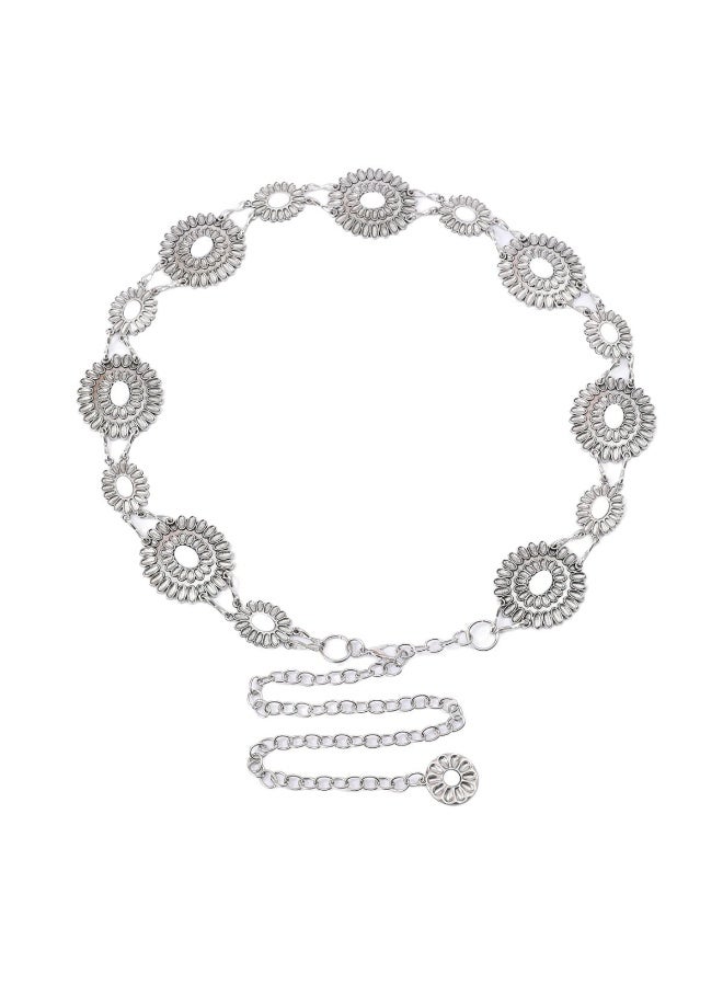 Adjustable Metal Waist Chain Belt with Ornate Medallions, Silver-Tone - Image 2