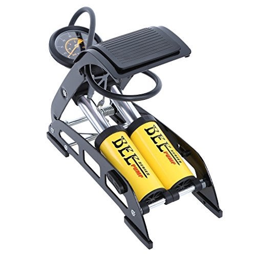 Krevia Aluminum Body Inflatables Dual Cylinder Valves 160PSI Portable Double Barrel High Pressure Foot Pump Inflator with Precision Pressure Gauge - Yellow - Image 3