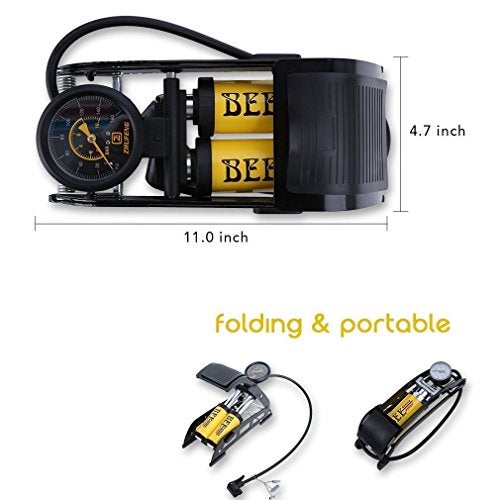 Krevia Aluminum Body Inflatables Dual Cylinder Valves 160PSI Portable Double Barrel High Pressure Foot Pump Inflator with Precision Pressure Gauge - Yellow - Image 2