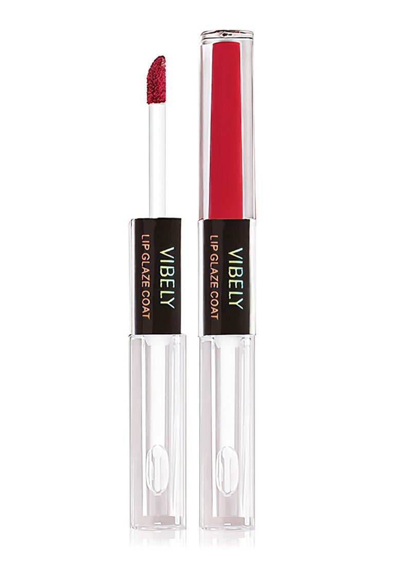Vibely 1 Pc Velour Color Fixing Raincoat Lip Gloss, Waterproof Long Lasting Moisturizing Double Headed Lipstick Dual Purpose Lip Plumper for Women - Image 1