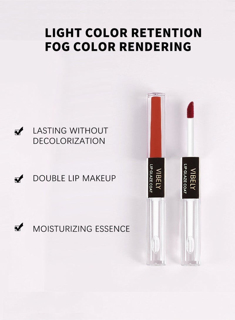 Vibely 1 Pc Velour Color Fixing Raincoat Lip Gloss, Waterproof Long Lasting Moisturizing Double Headed Lipstick Dual Purpose Lip Plumper for Women - Image 4