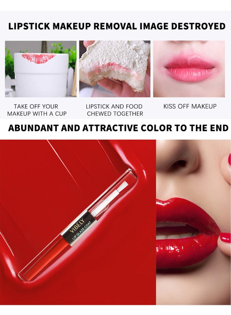 Vibely 1 Pc Velour Color Fixing Raincoat Lip Gloss, Waterproof Long Lasting Moisturizing Double Headed Lipstick Dual Purpose Lip Plumper for Women - Image 3