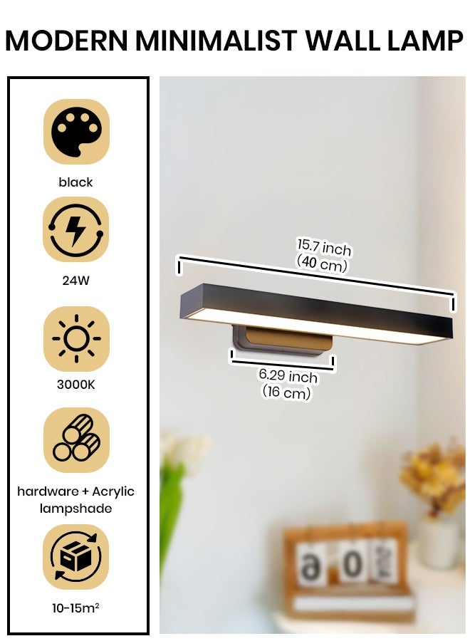 YATAI LIGHTING Modern LED Wall Light, 24W Waterproof Outdoor Sconce, 40cm Black Rotatable Lamp with Warm Light 3000K for Bedroom, Dining Room, Halls, Bedside & Exterior Walls - Image 3