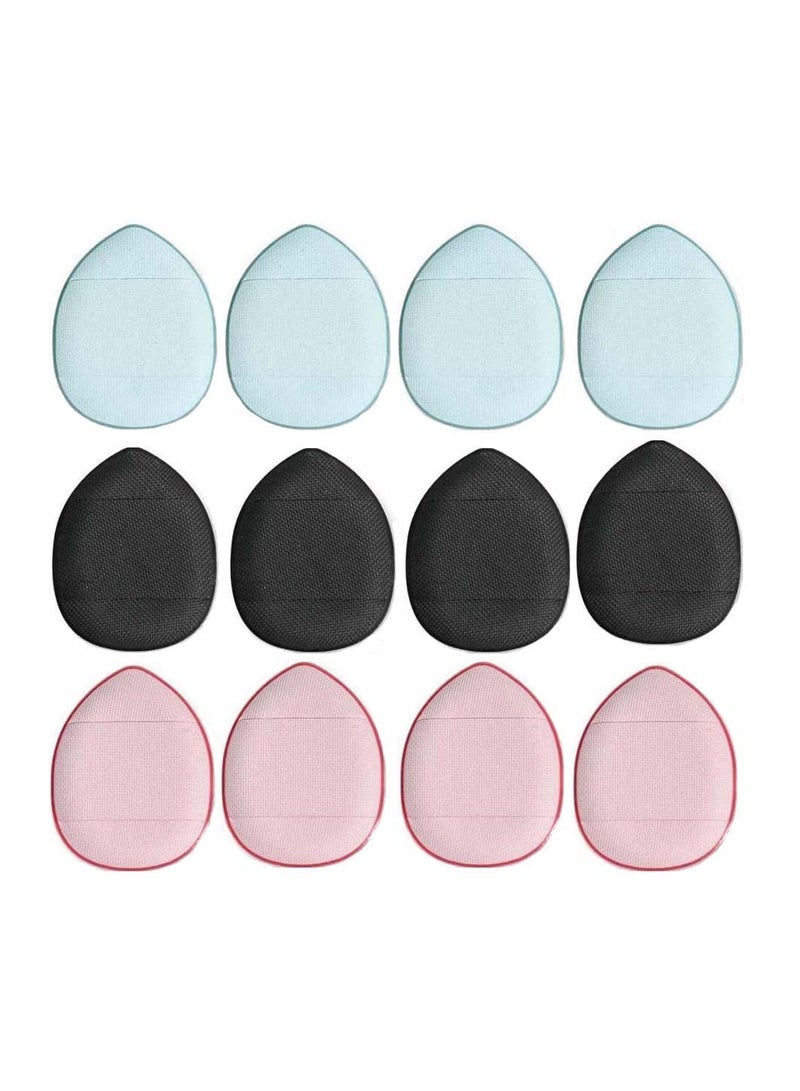 KASTWAVE Mini Makeup Puff Sponge, 12 Pieces Wet and Dry Finger Foundation Cotton Pad Makeup Accessories for Girls Women (Black, Pink, Blue) - Image 1