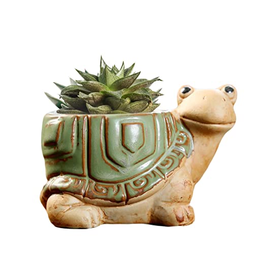 DIYOMR Small Ceramic Planter Pot, 4.3" Vintage Bronze Animal Planters Ceramic Flowerpot Succulent Pots Cactus Pot for Office Home Desktop Decor - Plants Not Included (Turtle Pot) - Image 1