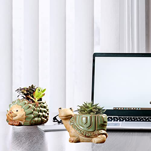 DIYOMR Small Ceramic Planter Pot, 4.3" Vintage Bronze Animal Planters Ceramic Flowerpot Succulent Pots Cactus Pot for Office Home Desktop Decor - Plants Not Included (Turtle Pot) - Image 2